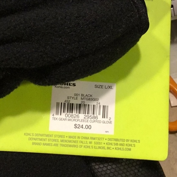 Tek Gear men’s gloves NWT black L/XL (#12) - Picture 7 of 9